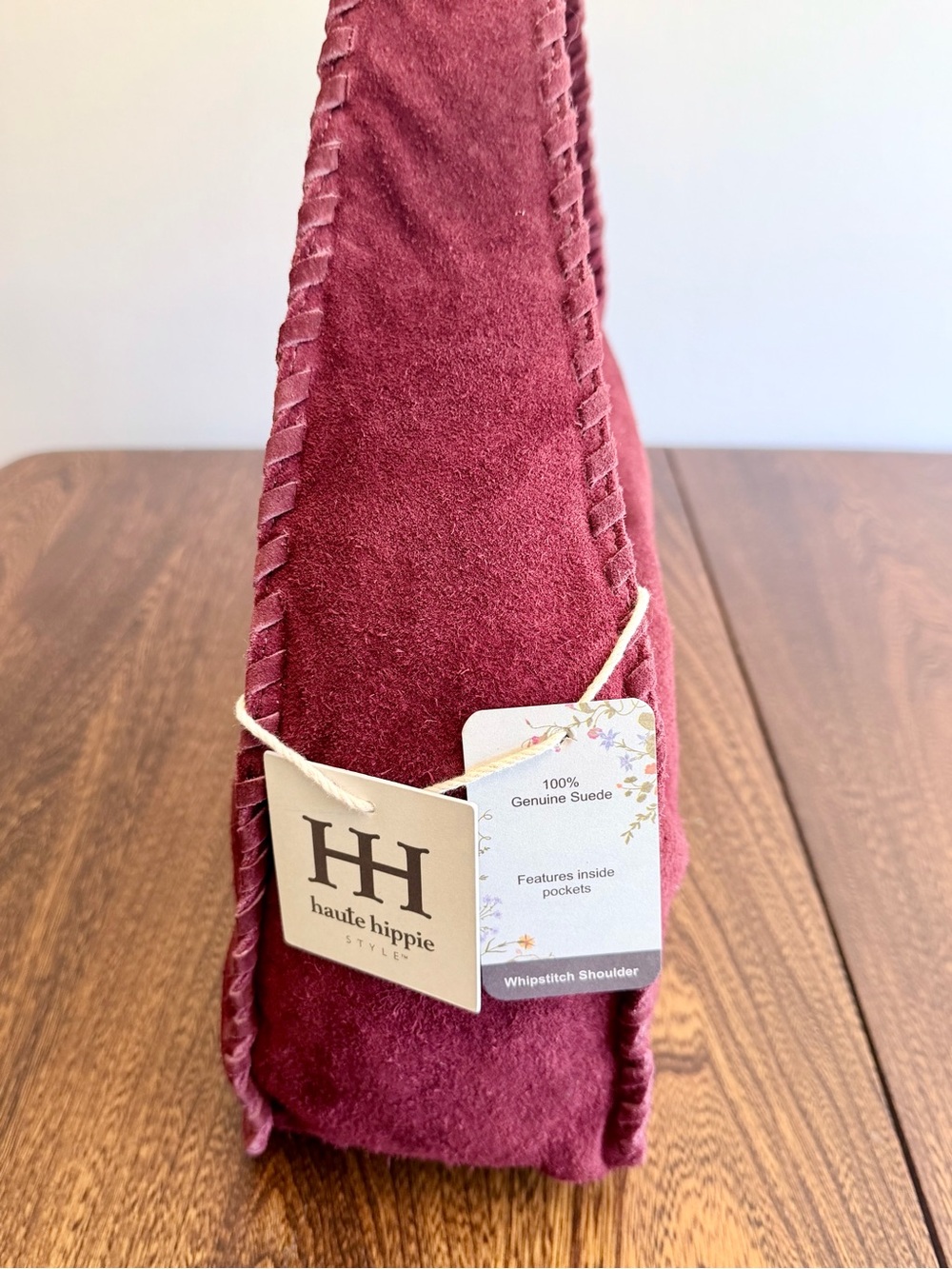 RARE-FIND Haute Hippie Burgundy Wine Suede Braided Strap Shoulder Bag - Picture 6 of 9